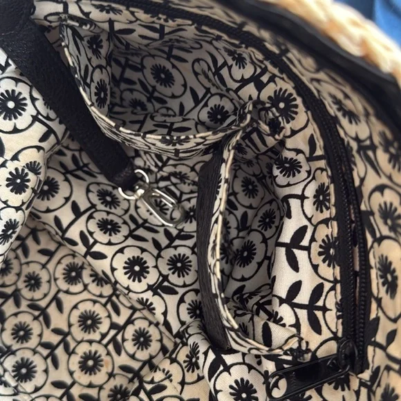 Brighton bag black patent leather trim strap raffia woven large roomy spring - Picture 17 of 17